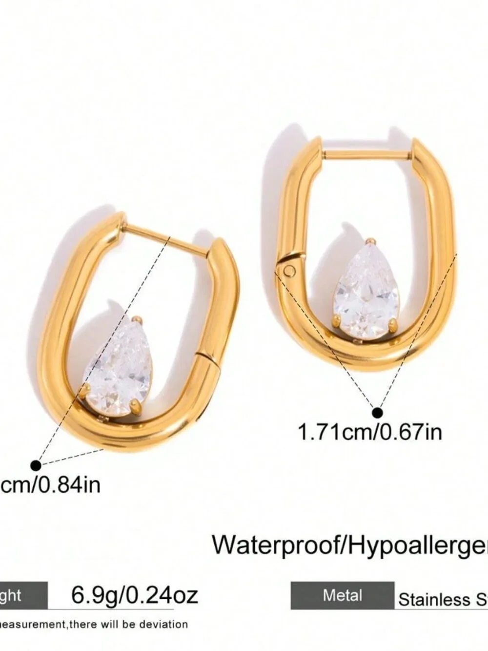 Women's  Cz Diamond Rhinestone  Gold Hoop Earrings